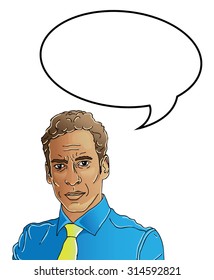  Portrait of a male model and empty bubble speech for text. Vector illustration. Comic style.