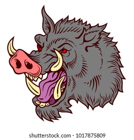 Portrait of a malicious boar in the old school style