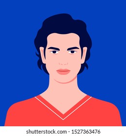 Portrait of a man. Avatar of a guy for social network. Colorful portrait. Student of the university. Vector flat illustration