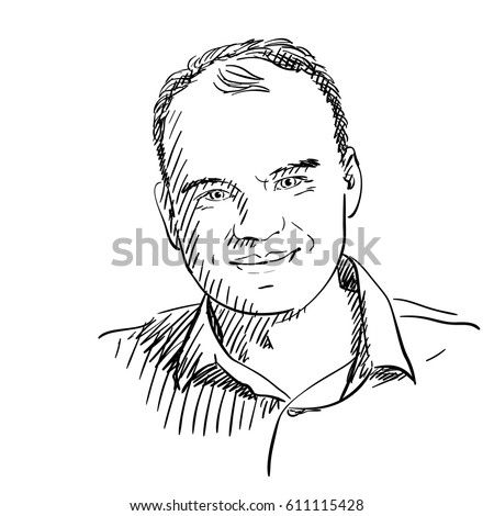 Portrait of man with bald spot on his forehead, Hand drawn illustration, Vector sketch