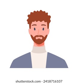 Portrait of a man with beard, front view. Modern flat vector illustration isolated on white background