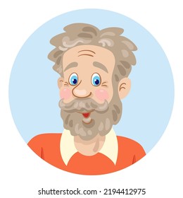 Retrato de un hombre con barba y bigote. Icono de avatar en círculo. Aislado sobre fondo blanco. Estilo plano. Ilustración vectorial.
