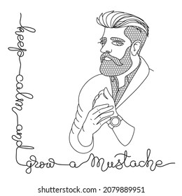 Retrato de un hombre con barba. Ilustración del vector de contorno.