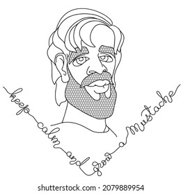 Portrait of a man with a beard. Outline vector illustration.