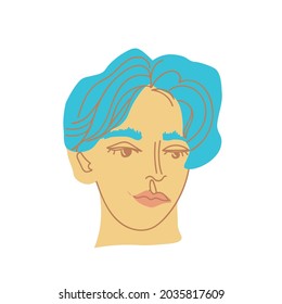 Retrato de un hombre con barba representativa de la raza LGBTQ asiática dibujado a mano. Simple avatar de una persona con estilo de dibujo plano. Diseño para redes sociales, web, empaque, afiches, postales, stickers.