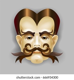 portrait of a man with a beautiful hair and a luxurious mustache, vector illustration