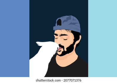 Portrait Man with Bird Beautiful Design