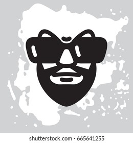 Portrait of a man with a black beard and big sunglasses. Male character Isolated on white background. Vector graphic illustration.
