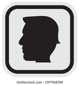 Portrait of man at black and gray frame, vector illustration. Silhouette of male, isolated object. Creative illustration for different uses.