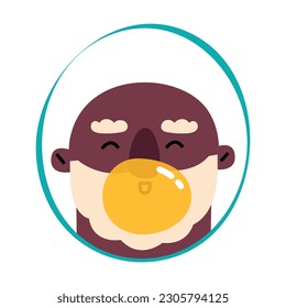 Portrait of man with bubble gum. Cute character isolated on white background. The concept of diversity. Social network avatar template. Vector illustration.