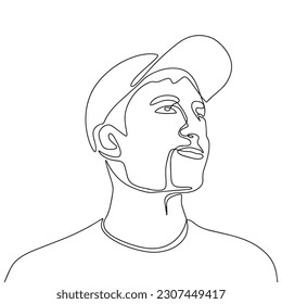 Portrait of man in cap. Continuous line one drawing. Vector illustration. Simple line illustration.