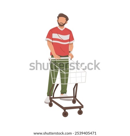 portrait of man carrying trolley flat design illustration
