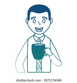 portrait man character with coffee cup