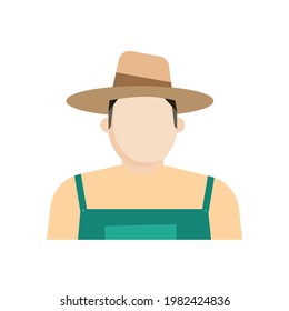 Portrait of a man with chubby cheek wearing ranch outfit and cowboy hat. Vector isolated cartoon illustration of male. Farming flat illustrations.