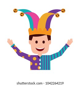 portrait man in clown clothes and jester hat
