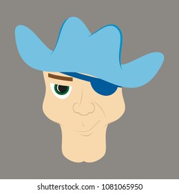 Portrait man in cowboy hat. Flat illustration
