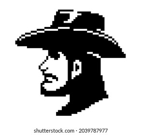 Portrait of a man in a cowboy hat and mask. Pixel style. Cowboy or robber