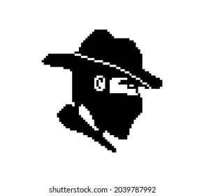 Portrait of a man in a cowboy hat and mask. Pixel style. Cowboy or robber