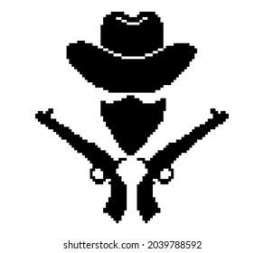 Portrait of a man in a cowboy hat and mask. Pixel style. Cowboy or robber