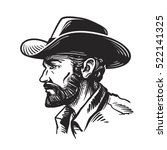 Portrait man in cowboy hat. Sketch vector illustration