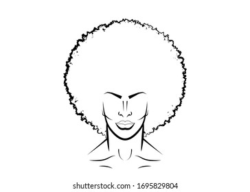 Portrait of man with curly hair. Avatar of african american. Example hairstyle shop. Sketch drawing of face Afro androgynous young guy. Transgender and Non-Binary concept, vector isolated on white