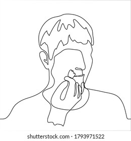 retrato de un hombre haciendo maquillaje. Una línea continua de arte de maquillaje pinta/conforma a un hombre con el pelo corto. Se puede usar para animación