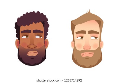 Portrait man. Emotions of man face. Vector illustration set