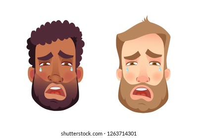 Portrait man. Emotions of man face. Vector illustration set