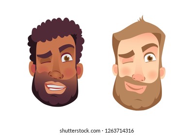 Portrait man. Emotions of man face. Vector illustration set