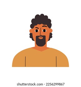 Retrato de un hombre con una expresión de escepticismo, desconcierto, sorpresa, desconfianza. Ilustración dibujada a mano por el vector