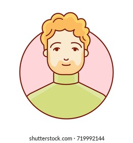 Portrait of a man. Face. The head of the red-haired guy. Avatar for the profile. Linear vector illustration