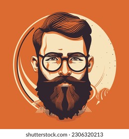 Portrait of a man in glasses with beard, flat vector illustration 