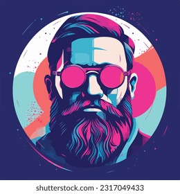 Retrato de un hombre en gafas, colorida ilustración vectorial 