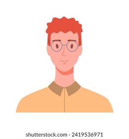 Retrato de un hombre con gafas, vista frontal. Ilustración vectorial plana moderna aislada en fondo blanco