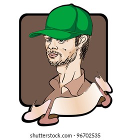 portrait of a man with a green cap, clip art