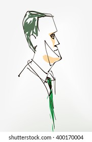 portrait of a man with a green tie vector icon