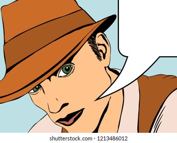 Portrait of a man in a hat. Retro comics. Vector illustration