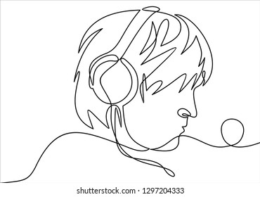 portrait of man in headphones - continuous line drawing