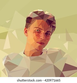 Portrait Of A Man In Low Polygon Style. Low Poly Style Creative Vector Illustration. Young Man Poster.