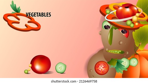 Portrait of a man made of vegetables. Abstract vector illustration
