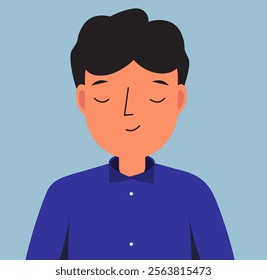 Portrait of man. male pleased face and closed eyes. Vector illustration for people emotions. Vector illustration for people emotions.