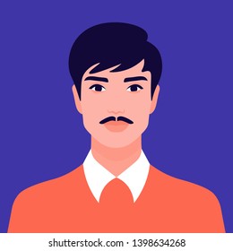 Portrait of a man with a mustache. Hindu avatar Nations and races. Vector flat illustration