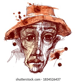 Portrait of a man. Old man in a hat