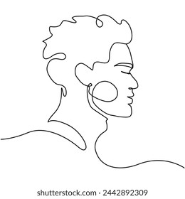 Portrait of a man with one continuous line. Attractive young man drawing in the style of minimalism. Solid line drawn art vector.