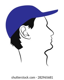 Portrait of a man in profile in the blue baseball cap. Vector illustration