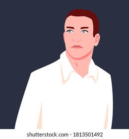 Portrait of a man in a shirt looking to the side. Avatar for social networks. Colorful vector illustration in flat cartoon style.