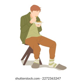 portrait of man sitting and eating food illustration