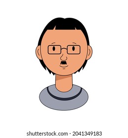 retrato de un hombre con anteojos cuadrados con bigote en un suéter gris