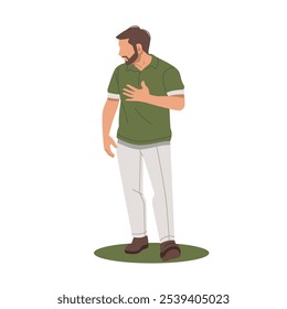 retrato de um homem de pé com uma mão em seu peito enquanto olhando vetor design plano