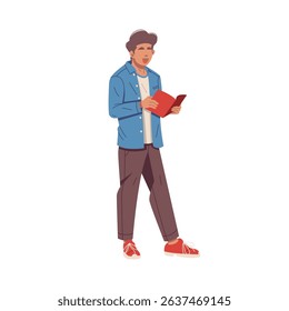 portrait of man standing reading a book illustration